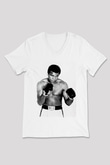 Muhammed Ali Beyaz Unisex V Yaka Tişört