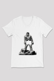 Muhammed Ali Beyaz Unisex V Yaka Tişört T-Shirt