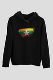 Myanmar Bayrağı Baskılı Unisex Siyah Kapüşonlu Sweatshirt