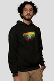 Myanmar Bayrağı Baskılı Unisex Siyah Kapüşonlu Sweatshirt