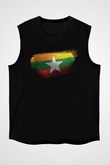 Myanmar Bayrağı Baskılı Unisex Siyah Kolsuz Tişört
