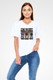 N.E.R.D Beyaz Unisex V Yaka Tişört