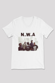 N.W.A Beyaz Unisex V Yaka Tişört