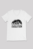 Nargile Evrimi Baskılı Unisex V Yaka Beyaz Tişört - Tshirt