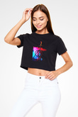 Nargile Siyah  Crop Top Tişört