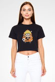 Naruto Baskılı Siyah Kadın Crop Top Tişört
