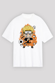 Naruto Baskılı Unisex Beyaz Oversize Tişört