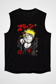 Naruto Baskılı Unisex Siyah Kolsuz Tişört - Tshirt
