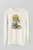 Naruto Bicycle Baskılı Beyaz Unisex Sweatshirt