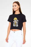 Naruto Bicycle Baskılı Siyah Kadın Crop Top Tişört