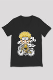Naruto Bicycle Baskılı Siyah Unisex V Yaka Tişört