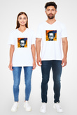 Nas Baskılı Beyaz V Yaka Unisex Tişört