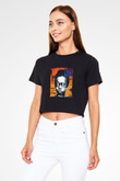 Nas Baskılı Crop Top Siyah Kadın Tişört