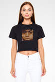 Nas Baskılı Crop Top Siyah Kadın Tişört