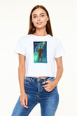 Neil De Grasse Tyson Baskılı Kadın Crop Top Beyaz Tişört