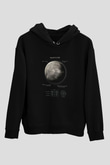 Neptün Fiziksel Özellikleri Baskılı Unisex Siyah Kapüşonlu Sweatshirt