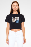 Nervo Baskılı Crop Top Siyah Kadın Tişört