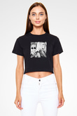 Nervo Baskılı Crop Top Siyah Kadın Tişört