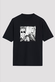 Nervo Baskılı Unisex Oversize Siyah Tişört