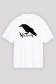 Nevermore Baskılı Beyaz Unisex Oversize Tişört - Tshirt
