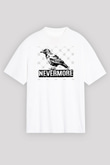 Nevermore Baskılı Beyaz Unisex Oversize Tişört - Tshirt