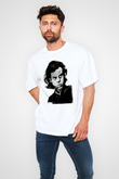 Nick Cave Baskılı Beyaz Unisex Oversize Tişört - Tshirt