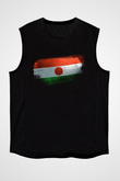 Nijer - Niger Bayrağı Baskılı Unisex Siyah Kolsuz Tişört