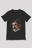 Nikola Tesla Baskılı Unisex V Yaka Siyah Tİşört - Tshirt