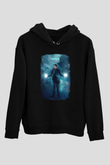 Nikola Tesla Renkli Çizim Baskılı Unisex Siyah Kapüşonlu Sweatshirt