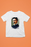 Nikola Tesla Renkli Portre Baskılı Unisex Beyaz Çocuk Tişörtü - Tshirt