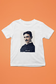 Nikola Tesla Yazılı Portre Baskılı Unisex Beyaz Çocuk Tişörtü - Tshirt