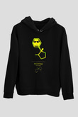 Nikotin Baskılı Unisex Siyah Kapüşonlu Sweatshirt