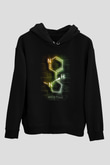 Nikotin Molekülü Baskılı Unisex Siyah Kapüşonlu Sweatshirt