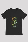 Nikotin Molekülü Baskılı Unisex V Yaka Siyah Tİşört - Tshirt