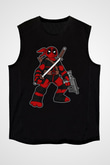 Ninja Deadpool Baskılı Siyah Unisex Kolsuz Tişört