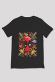 Ninja Deadpool Baskılı Unisex Siyah  V Yaka Tişört