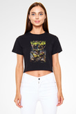 Ninja Kaplumbağa Temalı Baskılı Siyah  Crop Top Tişört