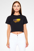 Niue Bayrağı Baskılı Kadın Crop Top Siyah Tişört