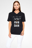 No pain No gain Baskılı Unisex Siyah  V Yaka Tişört
