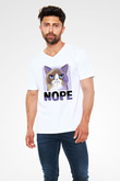 Nope Baskılı Unisex Beyaz  V Yaka Tişört
