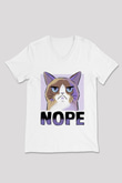 Nope Baskılı Unisex Beyaz  V Yaka Tişört