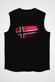 Norveç - Norway Bayrağı Baskılı Unisex Siyah Kolsuz Tişört