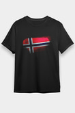 Norveç - Norway Bayrağı Baskılı Unisex Siyah Tişört