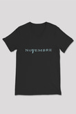 Novembre Baskılı Unisex Siyah V Yaka Tişört - Tshirt