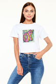 Odd Future Baskılı Beyaz Kadın Crop Top Tişört