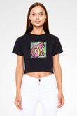 Odd Future Baskılı Crop Top Siyah Kadın Tişört