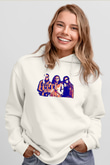 Offset Baskılı Beyaz Unisex Kapüşonlu Sweatshirt