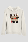 Offset Baskılı Beyaz Unisex Kapüşonlu Sweatshirt