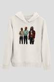 Offset Baskılı Beyaz Unisex Kapüşonlu Sweatshirt
