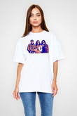Offset Baskılı Beyaz Unisex Oversize Tişört - Tshirt